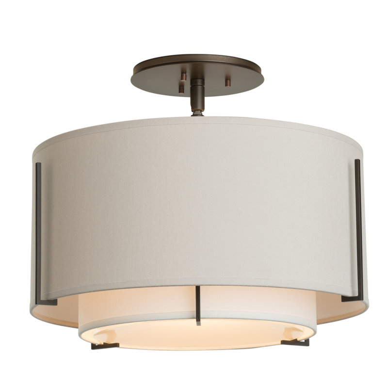 Dark Smoke and Flax Fabric Drum Semi Flush Mount