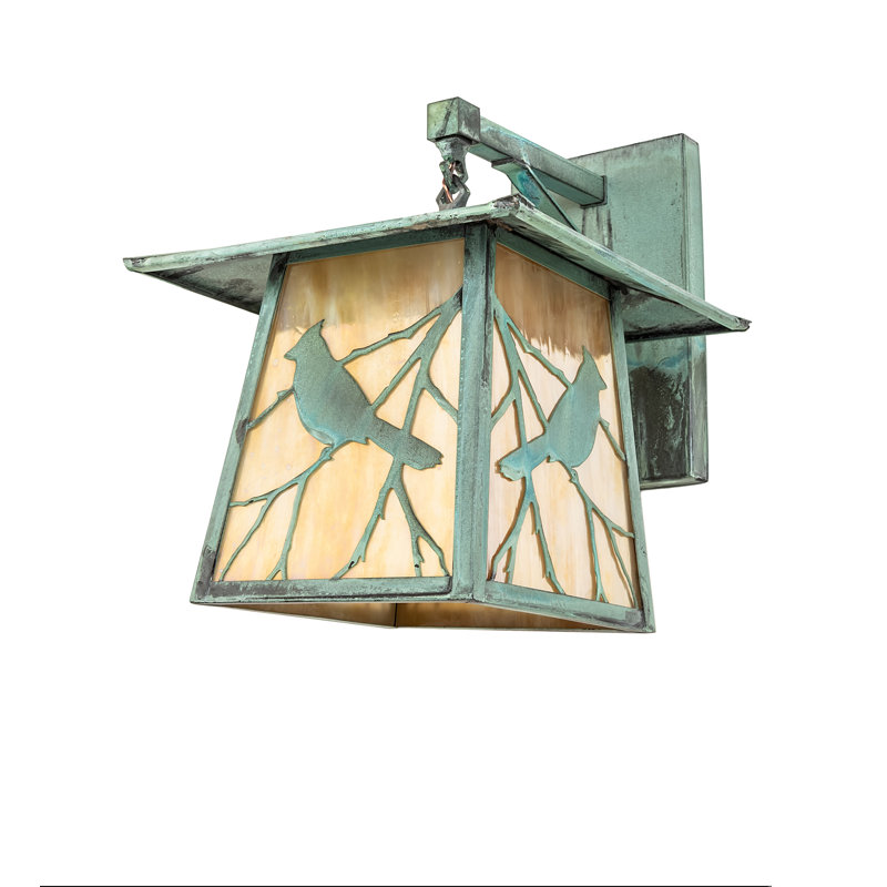 Green and Beige Steel Glass Outdoor Sconce