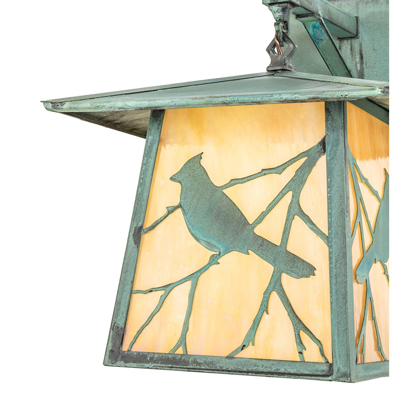Green and Beige Steel Glass Outdoor Sconce
