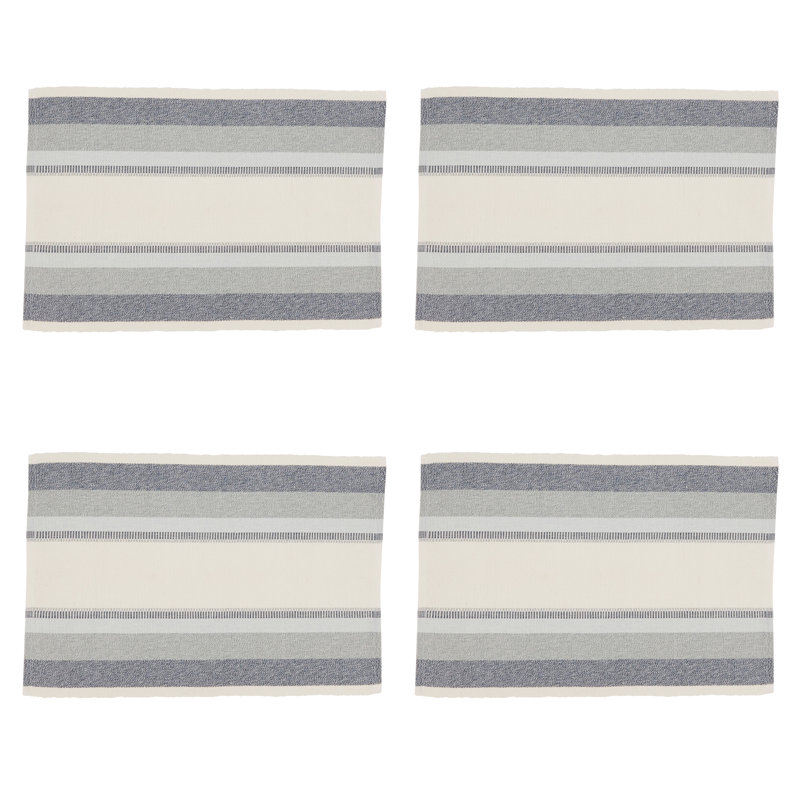 Blue and White Cotton Striped Rectangle Placemats Set