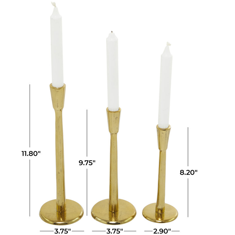 Gold Aluminum Taper Candle Holder Set of 3
