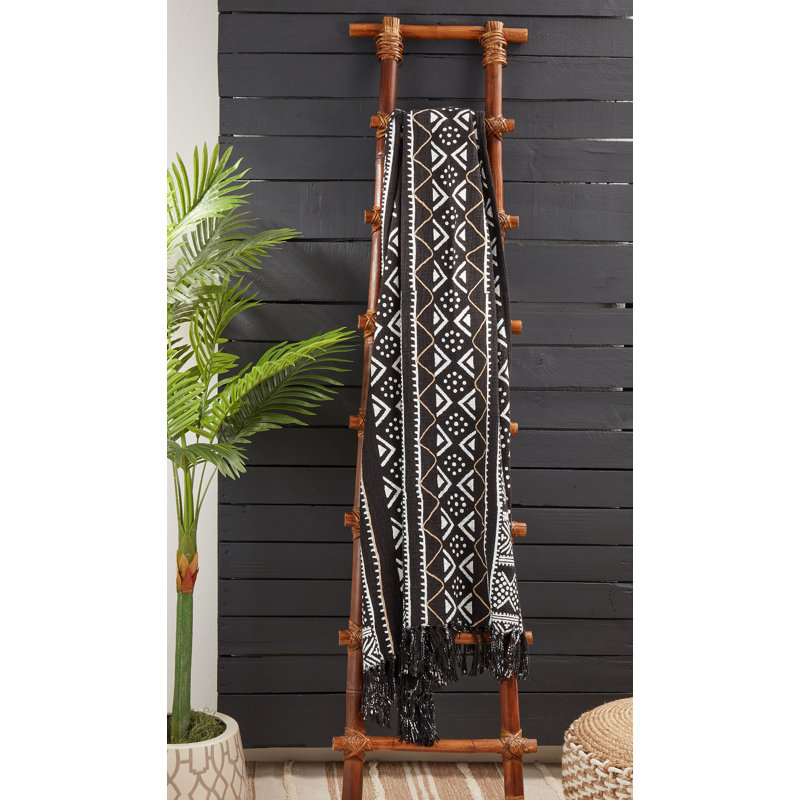 Modern Black Mudcloth Cotton Throw Blanket 50"x60"