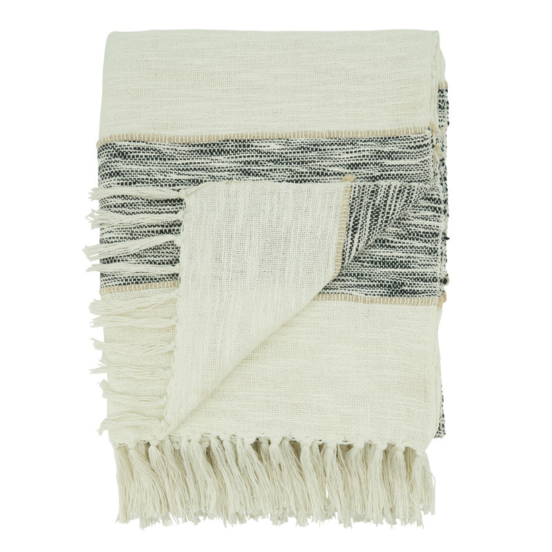 Cozy Comfort Stripe Design Black Cotton Throw Blanket