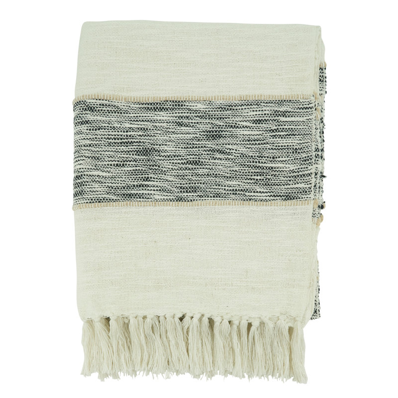 Cozy Comfort Stripe Design Black Cotton Throw Blanket