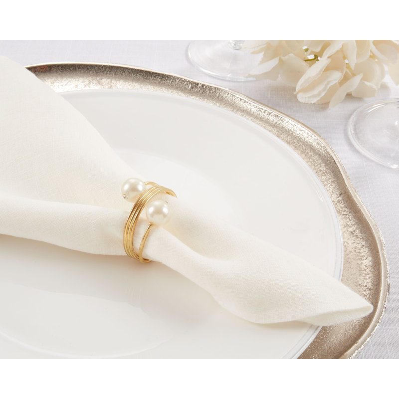 Gold Double Pearl Napkin Rings Set of 4