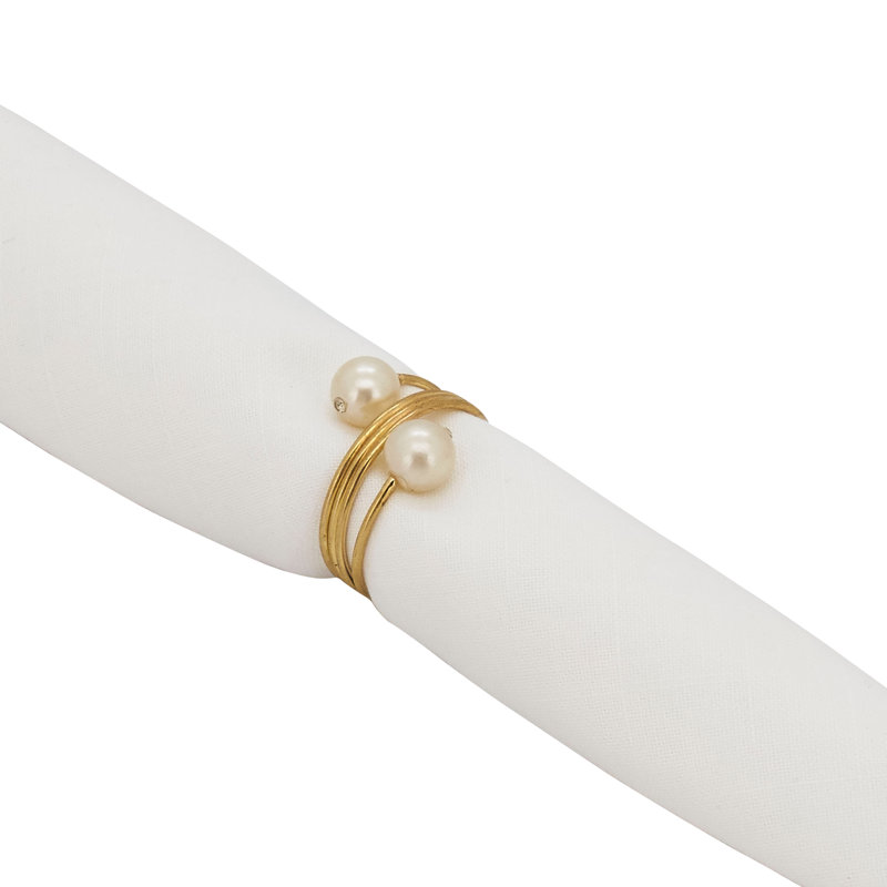 Gold Double Pearl Napkin Rings Set of 4