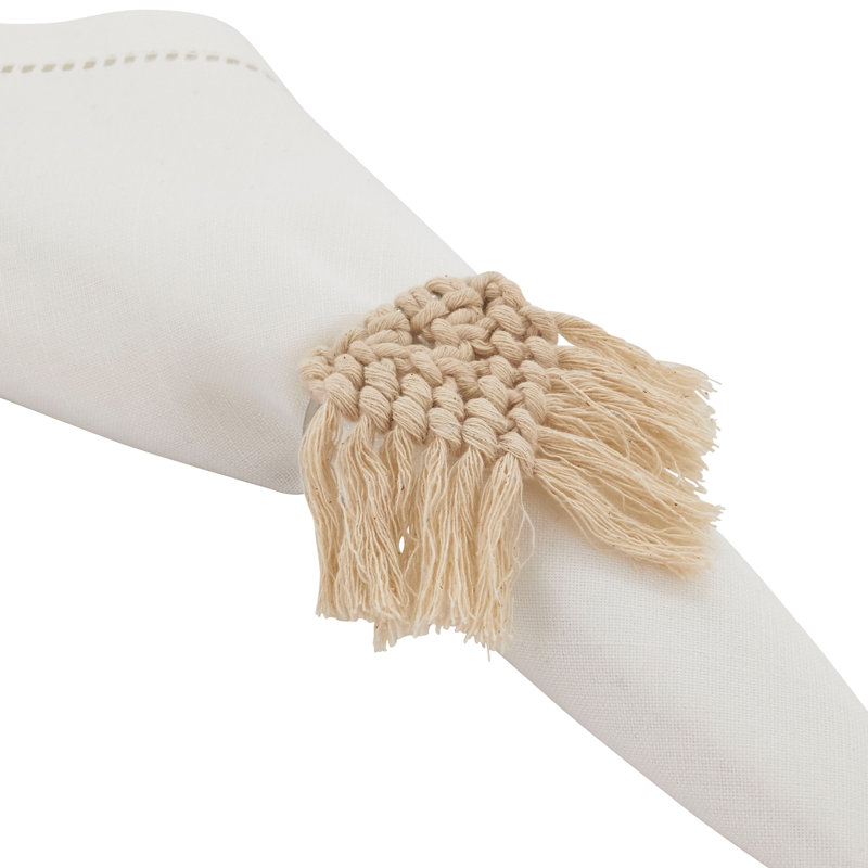 Beige Cotton and Metal Braided Napkin Rings Set