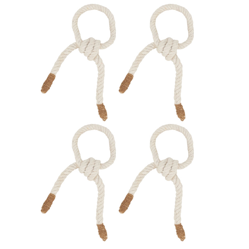 White and Brown Knotted Rope Napkin Rings Set of 4