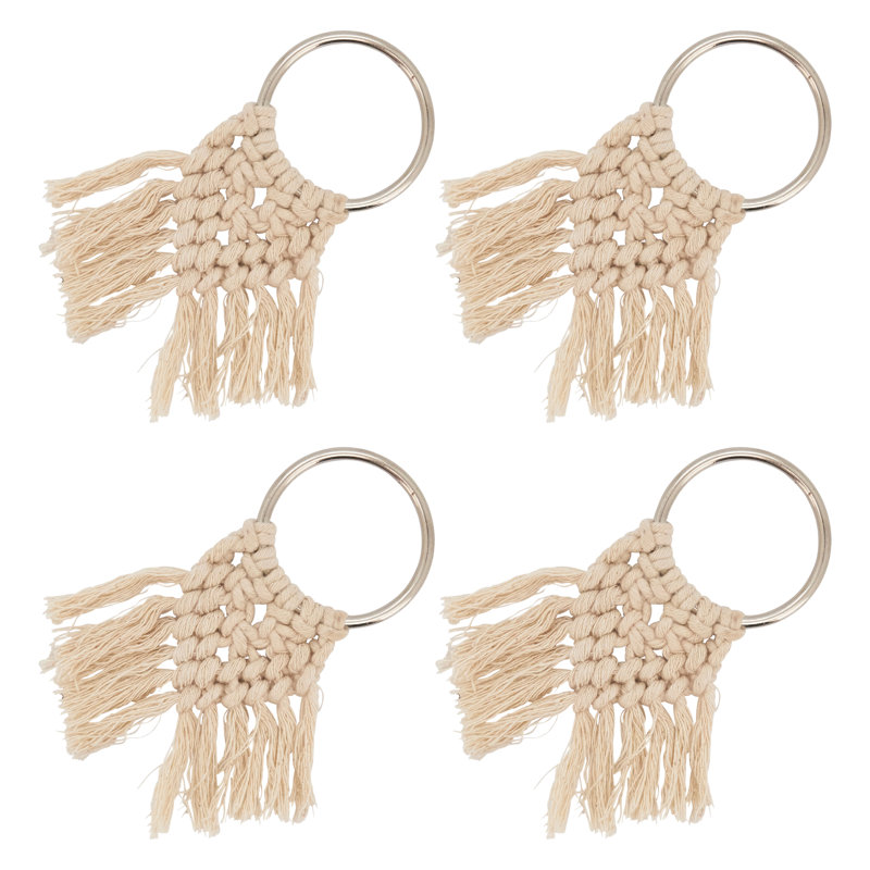 Beige Cotton and Metal Braided Napkin Rings Set