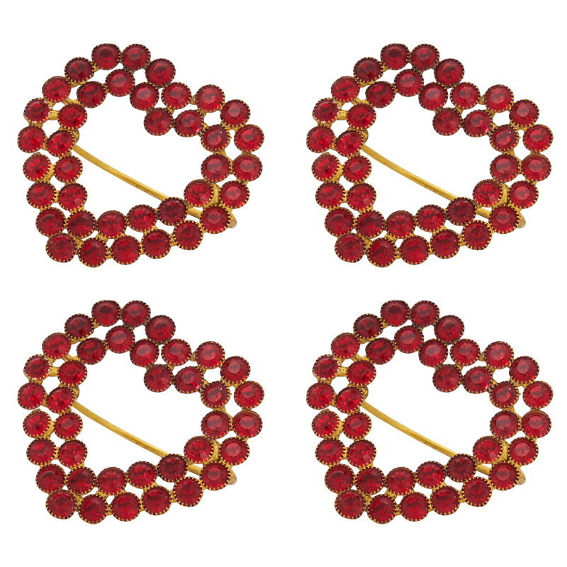 Red Beaded Heart Napkin Rings Set of 4