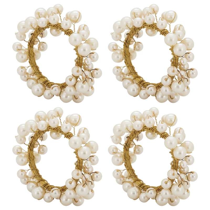 Gold and Pearl Design Metal Napkin Ring Set
