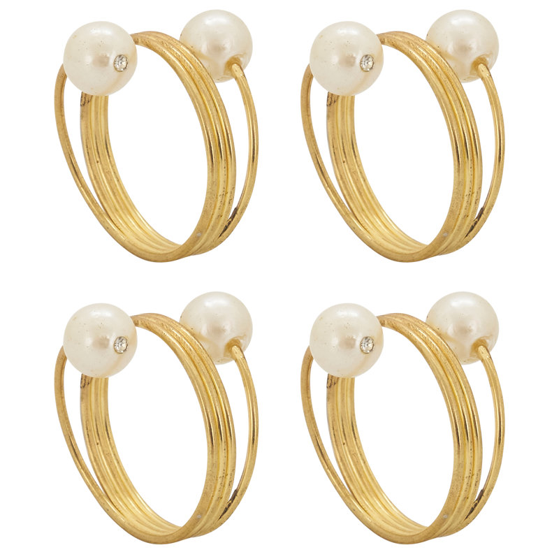 Gold Double Pearl Napkin Rings Set of 4