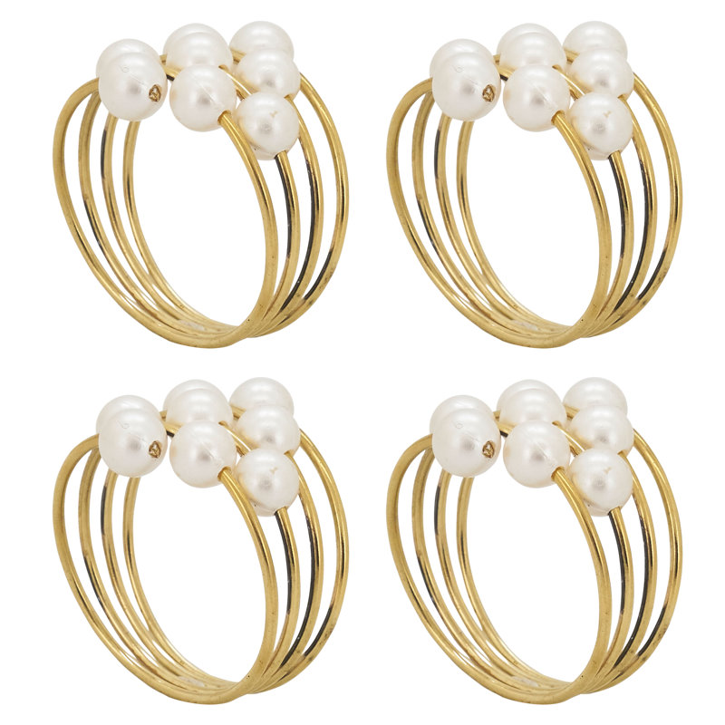 Gold and Pearl Design Table Napkin Rings Set of 4