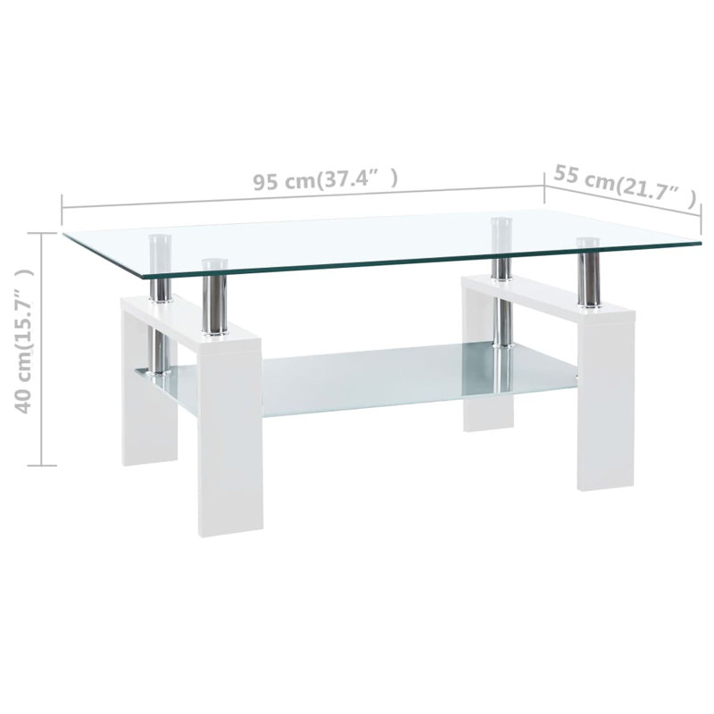Modern White and Clear Glass Rectangular Coffee Table