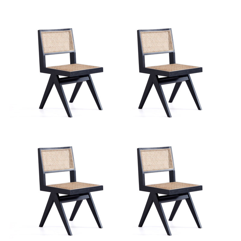 Hamlet Black and Natural Cane Wood Side Chair - Set of 4