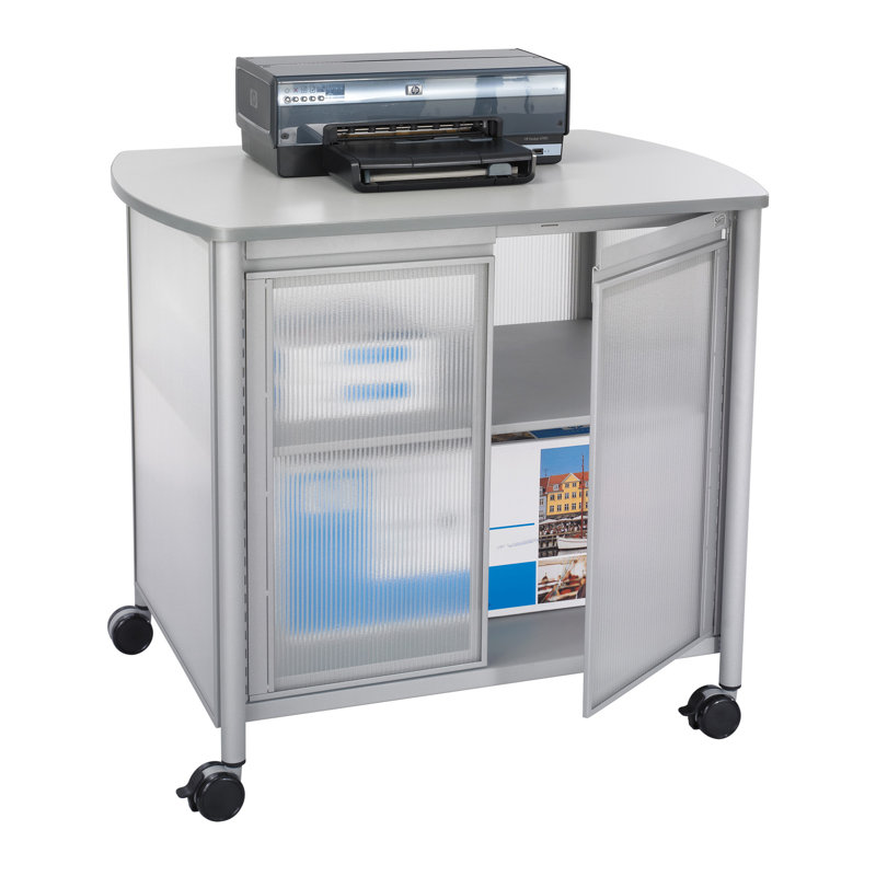 Sleek Gray Steel & Plastic Mobile Printer Cart with Cable Management