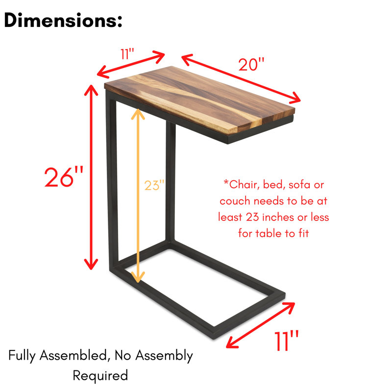 Acacia Wood and Metal C-Shaped Industrial Side Table