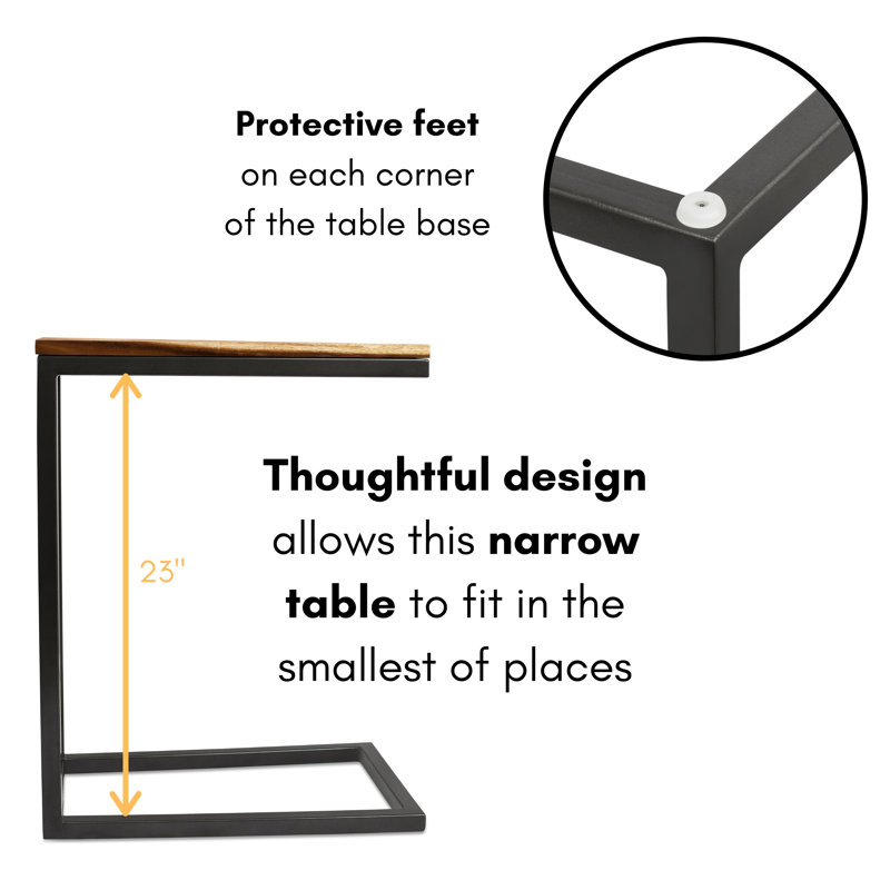 Acacia Wood and Metal C-Shaped Industrial Side Table