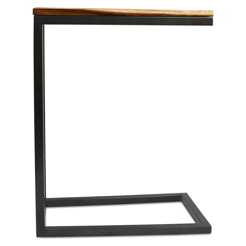 Acacia Wood and Metal C-Shaped Industrial Side Table