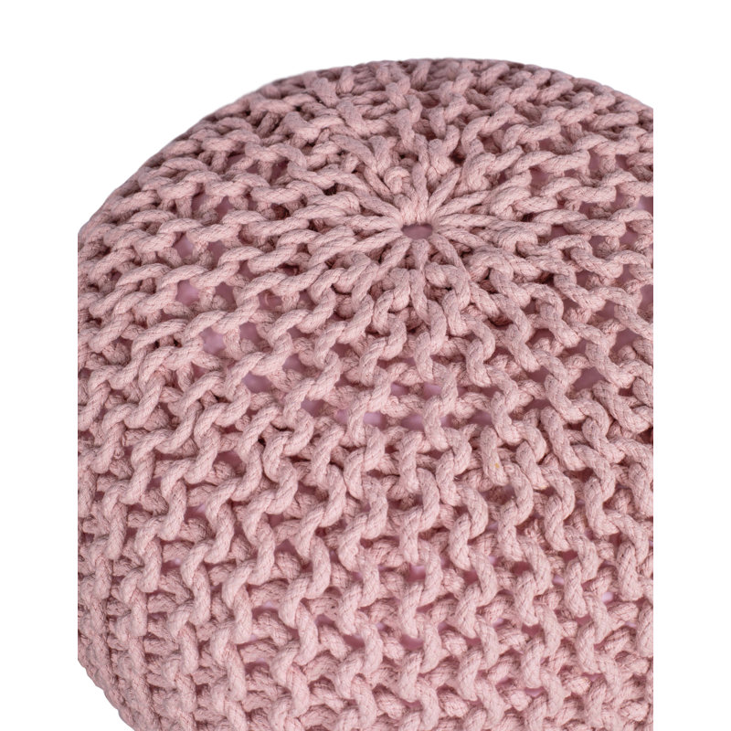 Dusty Rose Cotton Braided Round Pouf Ottoman