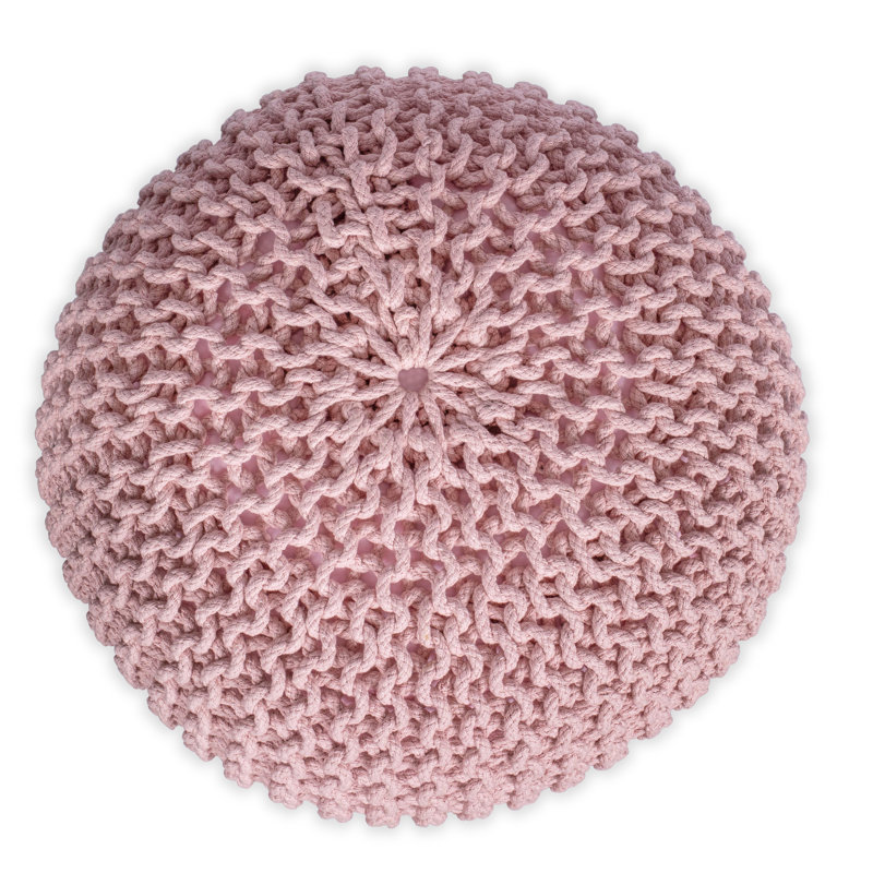 Dusty Rose Cotton Braided Round Pouf Ottoman