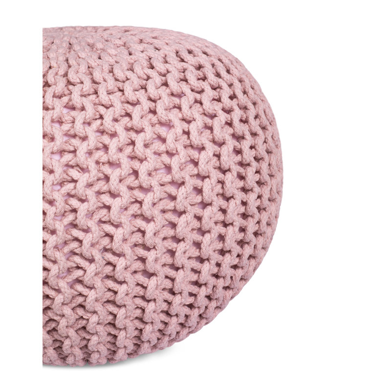 Dusty Rose Cotton Braided Round Pouf Ottoman