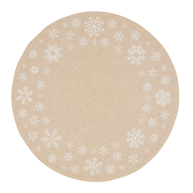 Natural Cotton Round Embroidered Snowflakes Placemats, Set of 4