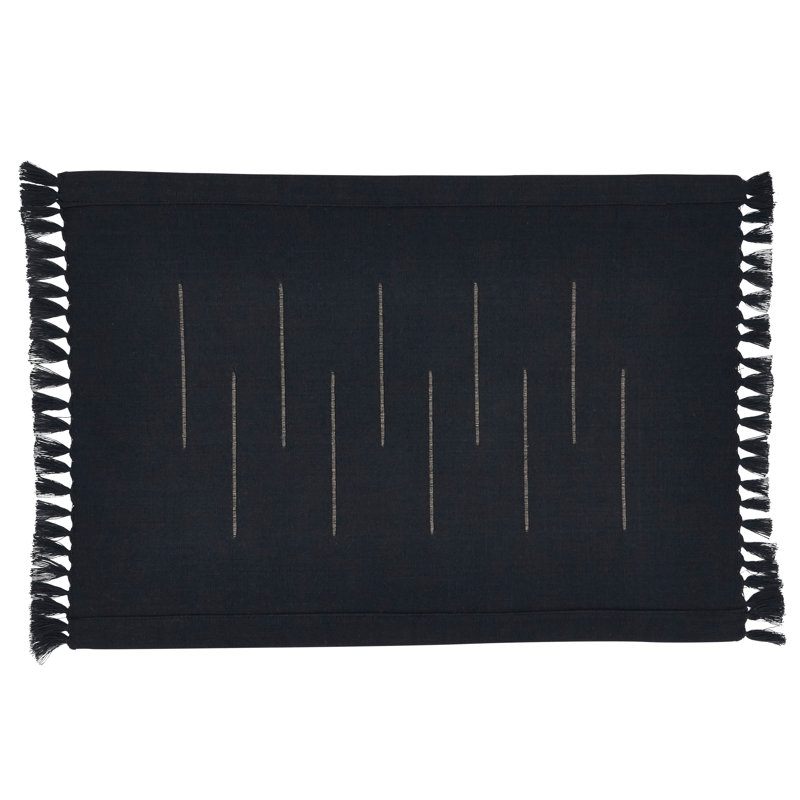 Black Cotton Fringe Border Rectangle Placemats, Set of 4