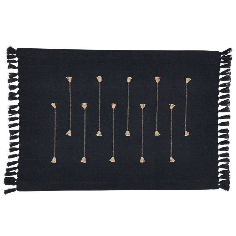 Black Cotton Fringe Border Rectangle Placemats, Set of 4