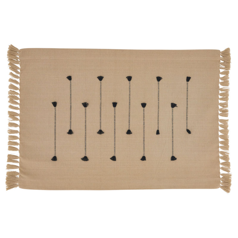 Natural Cotton Fringe Border Rectangle Placemats Set of 4