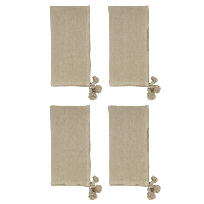 Natural Linen Napkin Set with Tasseled Corners, 4 Piece