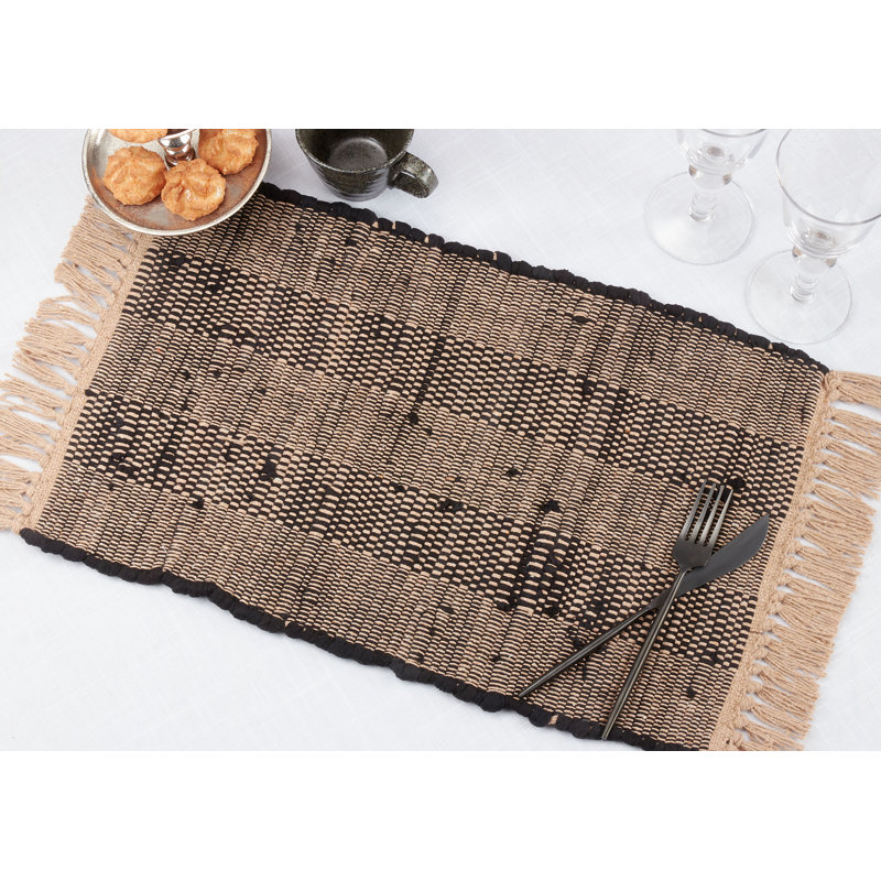 Black and Beige Cotton Striped Chindi Placemats Set of 4