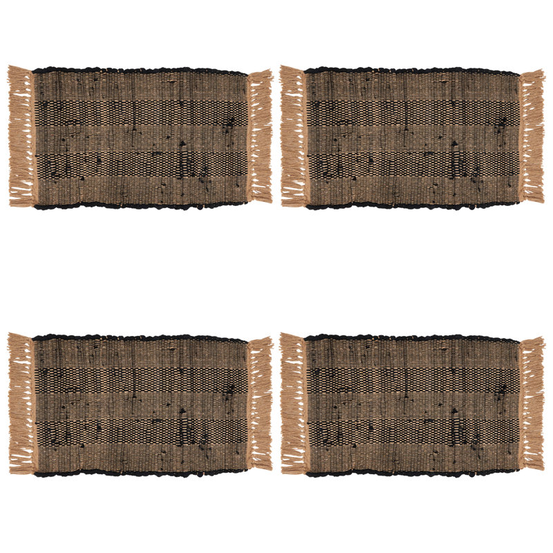 Black and Beige Cotton Striped Chindi Placemats Set of 4