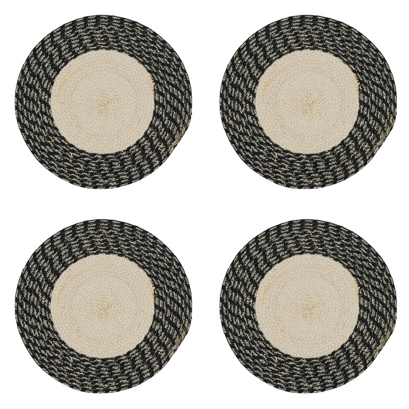 Hand Braided Round Cotton Placemats Set of 4, Black