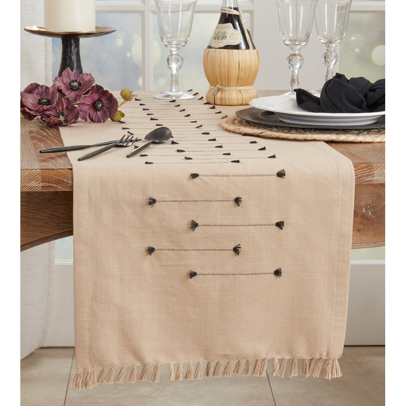 Natural Cotton Fringe Line Table Runner