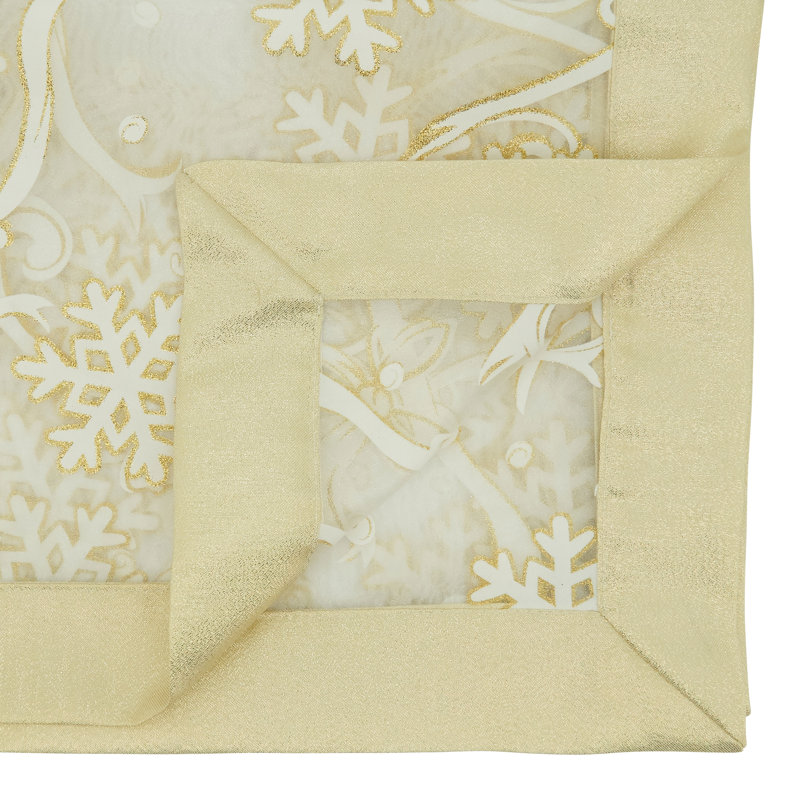 Beige and White Snowflake Polyester Table Runner