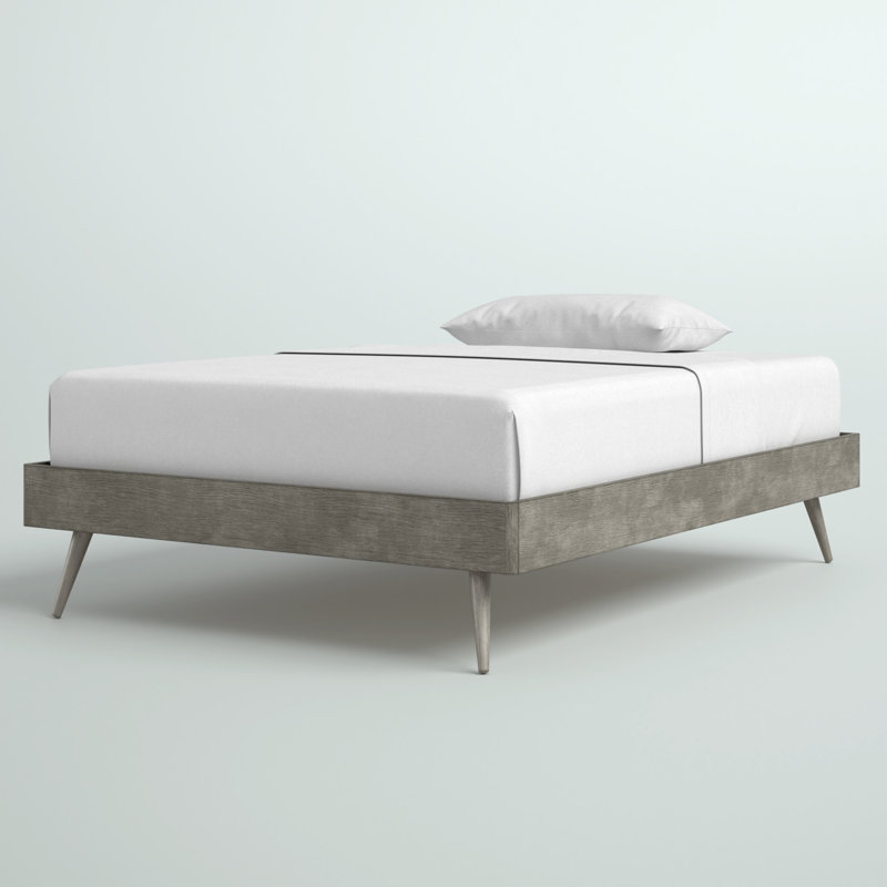 Gray Full Wood Platform Bed Frame with Slats