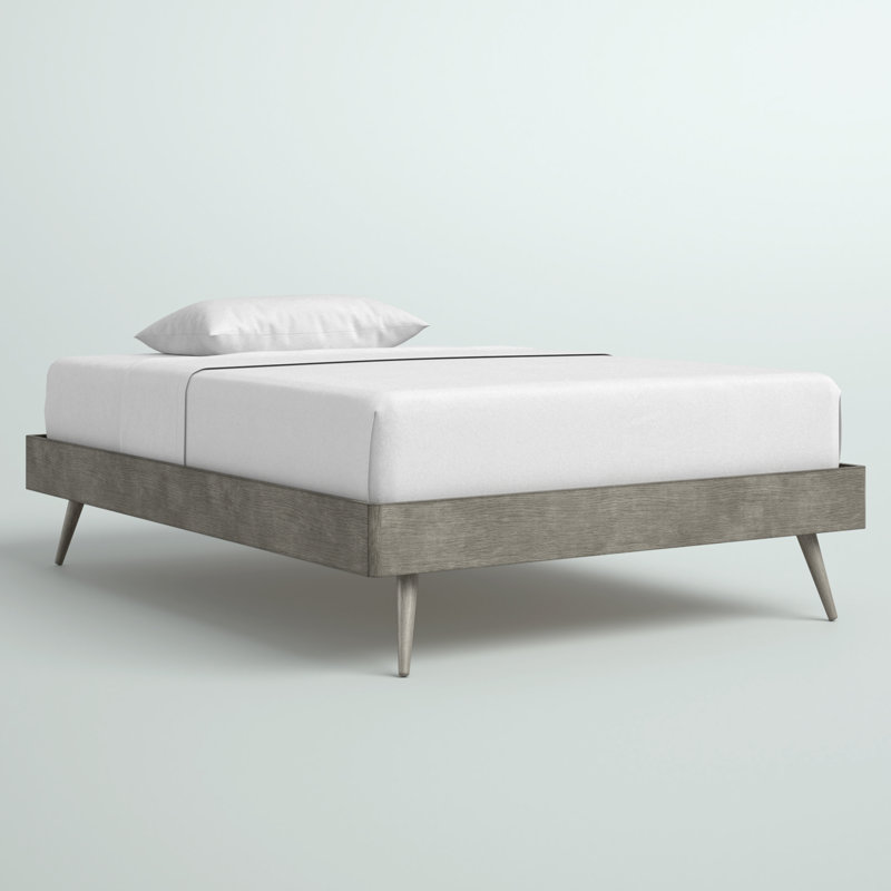 Gray Full Wood Platform Bed Frame with Slats
