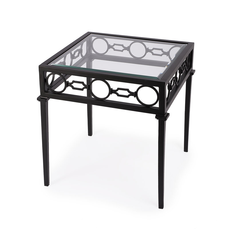 Southport Black Iron and Clear Glass Outdoor End Table