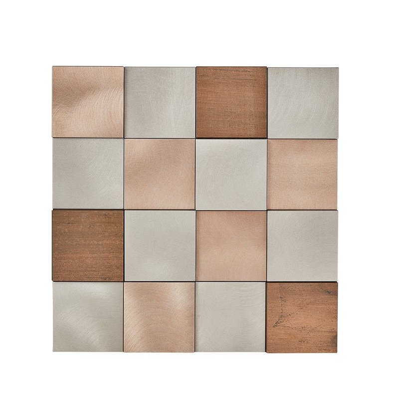12" Copper and Silver Metal Mosaic Wall Tile