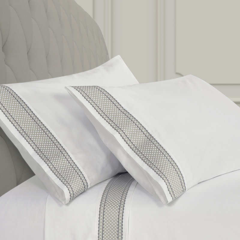 Standard White Cotton Embroidered Pillowcase Pair