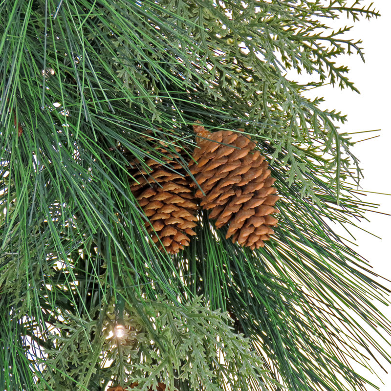 28" Pre-Lit Cedar and Pine Cone Christmas Wreath with LED Lights