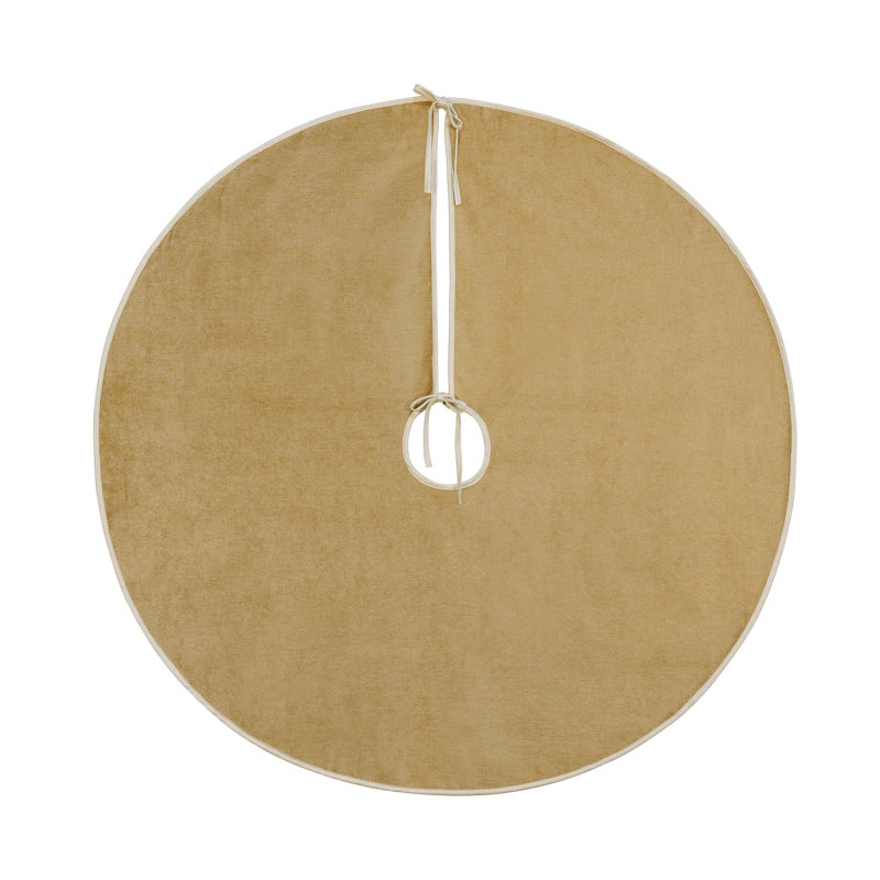 Golden Velvet Holiday Tree Skirt with White Trim