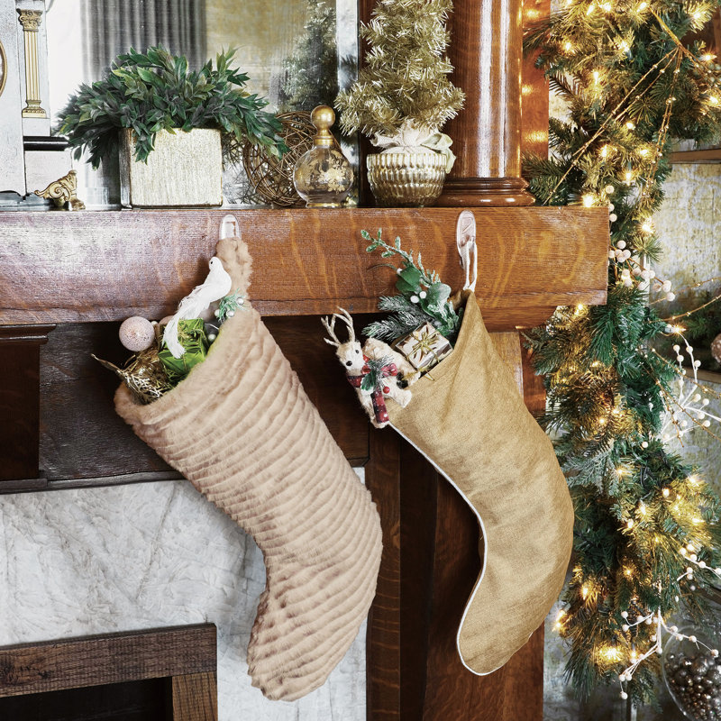 Gold Velvet Embroidered Christmas Stocking