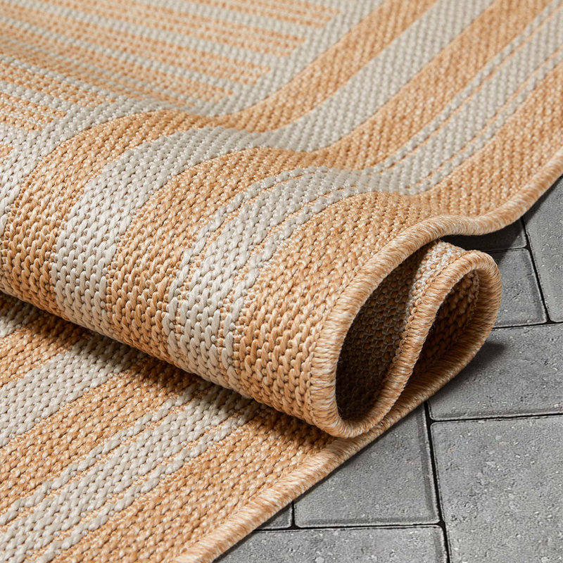 Coastal Cabin Striped Beige Synthetic 5'3" x 7'3" Indoor/Outdoor Rug
