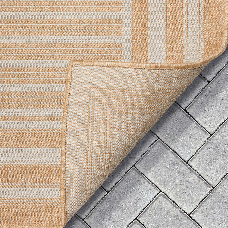 Coastal Cabin Striped Beige Synthetic 5'3" x 7'3" Indoor/Outdoor Rug