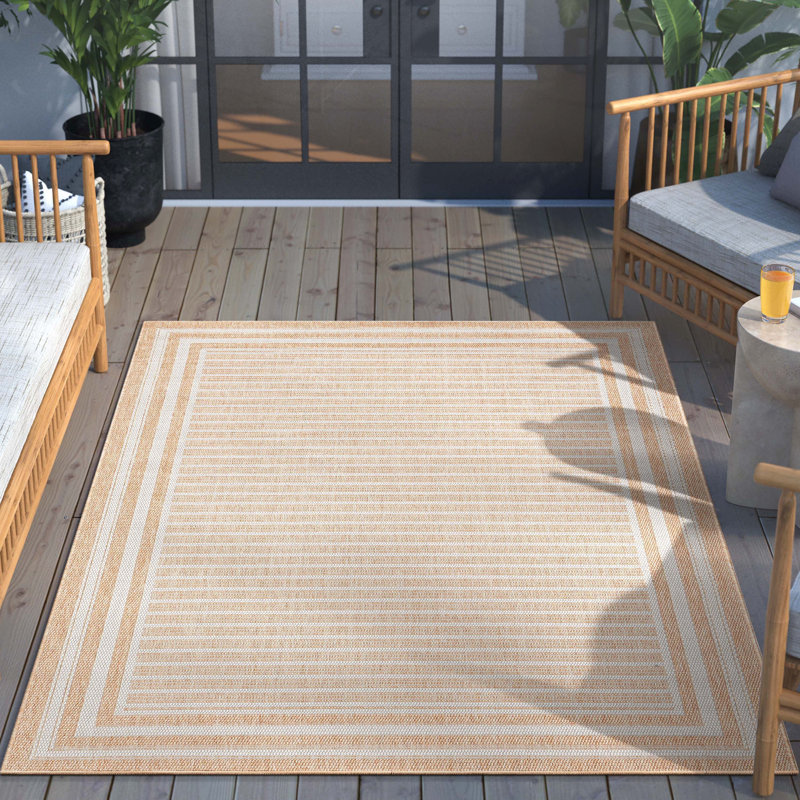 Coastal Cabin Striped Beige Synthetic 5'3" x 7'3" Indoor/Outdoor Rug