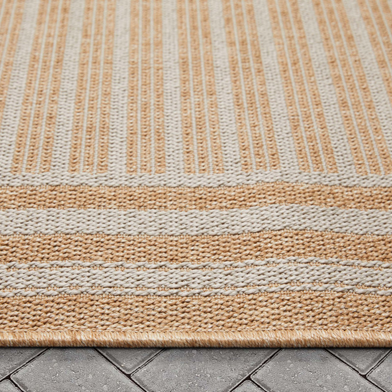 Coastal Cabin Striped Beige Synthetic 5'3" x 7'3" Indoor/Outdoor Rug