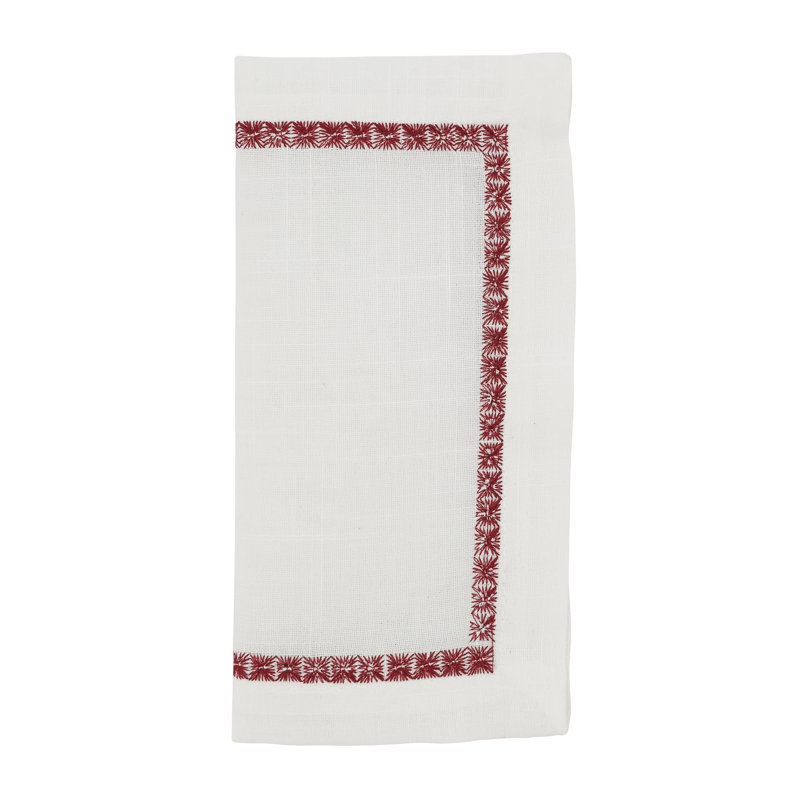 Burgundy Embroidered Border Polyester Cocktail Napkins, Set of 4