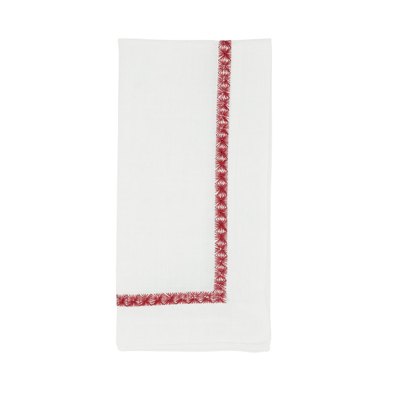 Burgundy Embroidered Border Polyester Cocktail Napkins, Set of 4